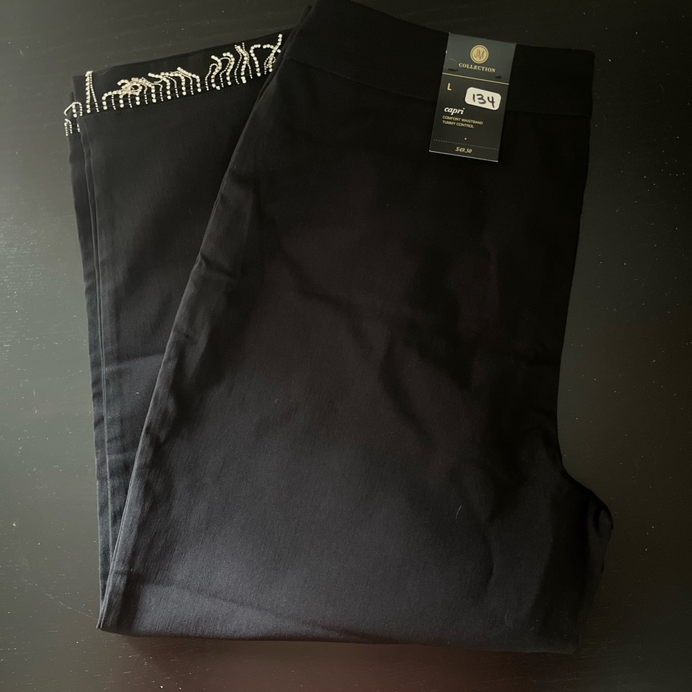NWT JM Collection Black Womens Dress Pants Rhinestone Hem Size L